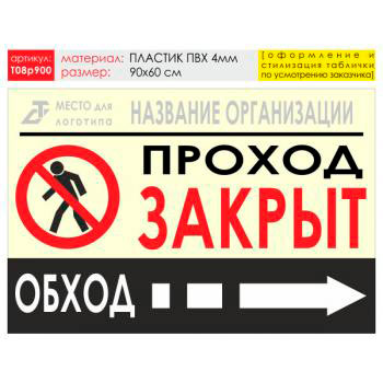 Баннер «Обход справа», T08 (пластик 4 мм, 90х60 см)