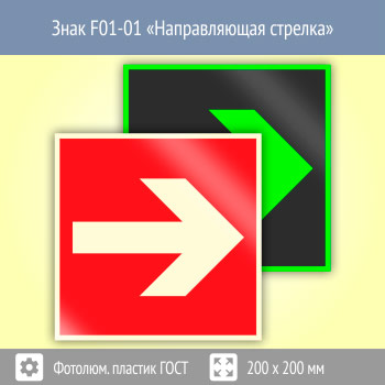 Знак F01-01 «Направляющая стрелка» (фотолюминесцентный пластик ГОСТ 34428-2018, 200х200 мм)