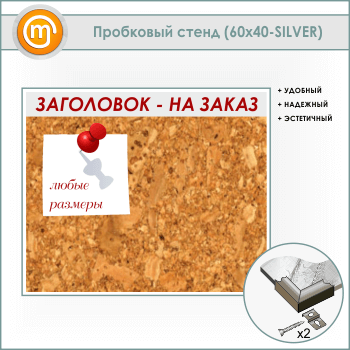 Пробковая доска с заголовком, 60х40 см (IN-06-SILVER)