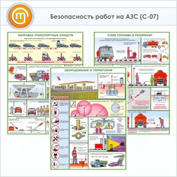 Плакаты «Безопасность работ на АЗС» (С-07, ламинированная бумага, А2, 3 листа)