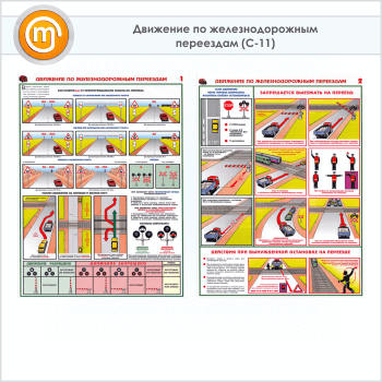 Плакаты «Движение по железнодорожным переездам» (С-11, ламинированная бумага, А2, 2 листа)
