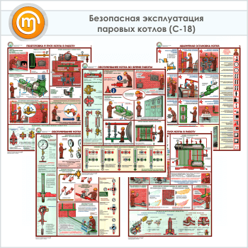 Плакаты «Безопасная эксплуатация паровых котлов» (С-18, ламинированная бумага, А2, 5 листов)