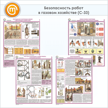 Плакаты «Безопасность работ в газовом хозяйстве» (С-33, ламинированная бумага, А2, 4 листа)