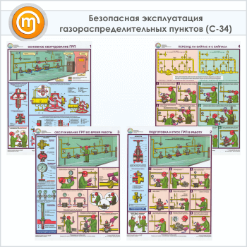 Плакаты «Безопасная эксплуатация газораспределительных пунктов» (С-34, ламинированная бумага, А2, 4 листа)