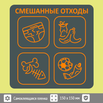 Наклейка на бак «Смешанные отходы», B96 (пленка c ламинированием, 150х150 мм)