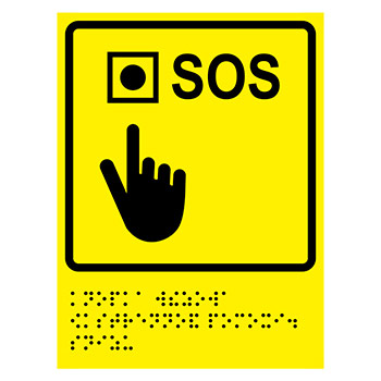 Тактильная пиктограмма «Кнопка вызова экстренной помощи» с азбукой Брайля, ДС66 (полистирол 3 мм, 200х300 мм)
