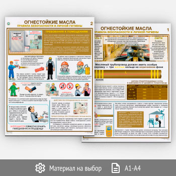 Плакаты «Огнестойкие масла. Правила безопасности и личной гигиены» (С-95, 2 листа)
