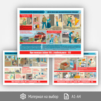 Плакаты «Безопасность жилого дома» (пожарная безопасность, газ и газовое оборудование, действия при возникновении пожара) (В-08, 3 листа)