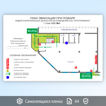План эвакуации на самоклеящейся плёнке